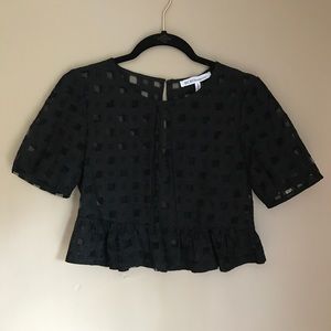 Black checkered mesh BCBG peplum crop top